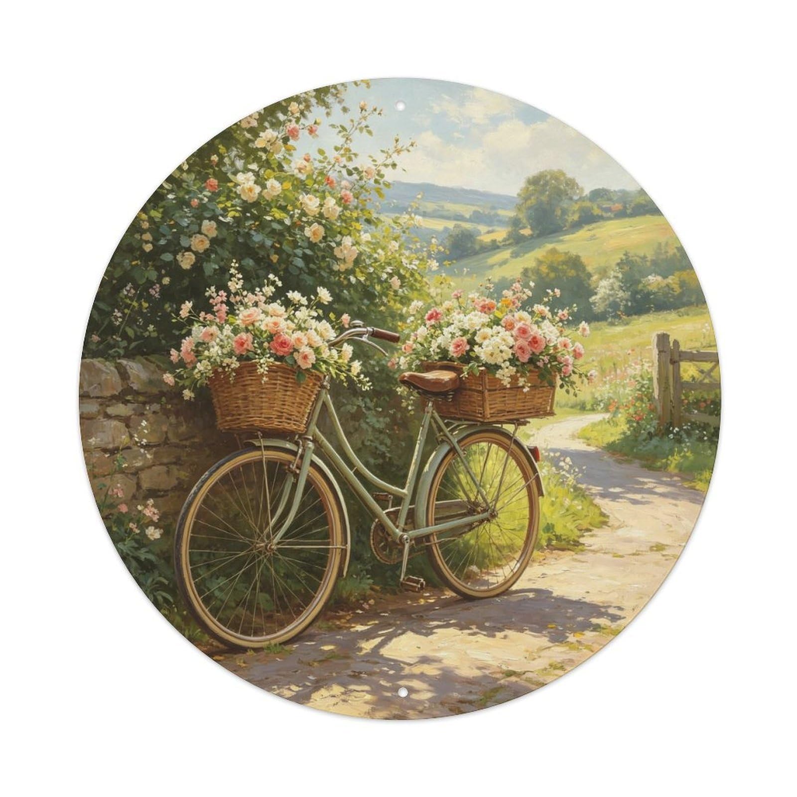 Vintage Bicycle With Flowers Metal Tin Sign Plaque