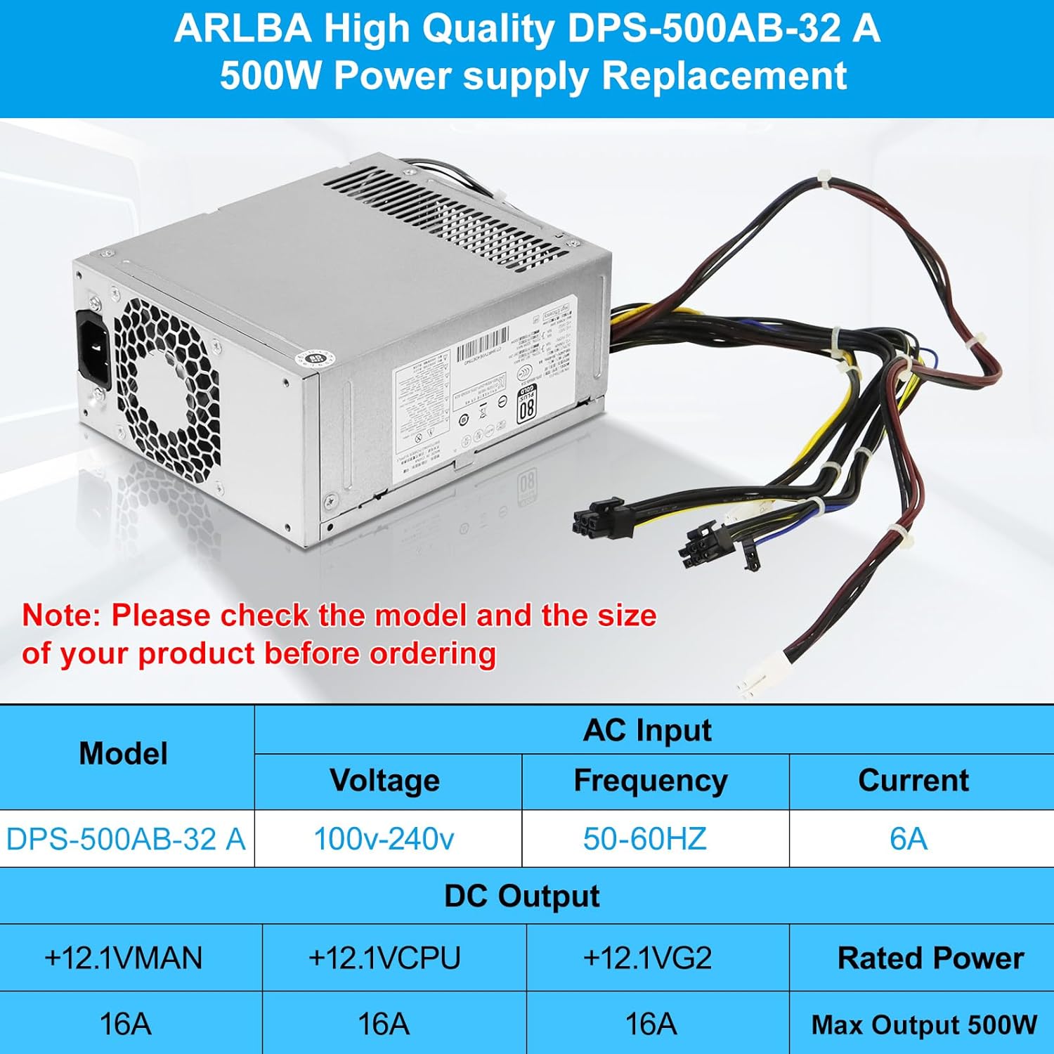 Upgraded DPS-500AB-32 A 901759-013 L05757-800 500W Power Supply PSU Compatible with HP EliteDesk Z2 G4 800 G4 880 G4 600 G3 600 G5 795-0003UR PA-4501-1 L07304-003 901759-001 DPS500AB32 Power Supply