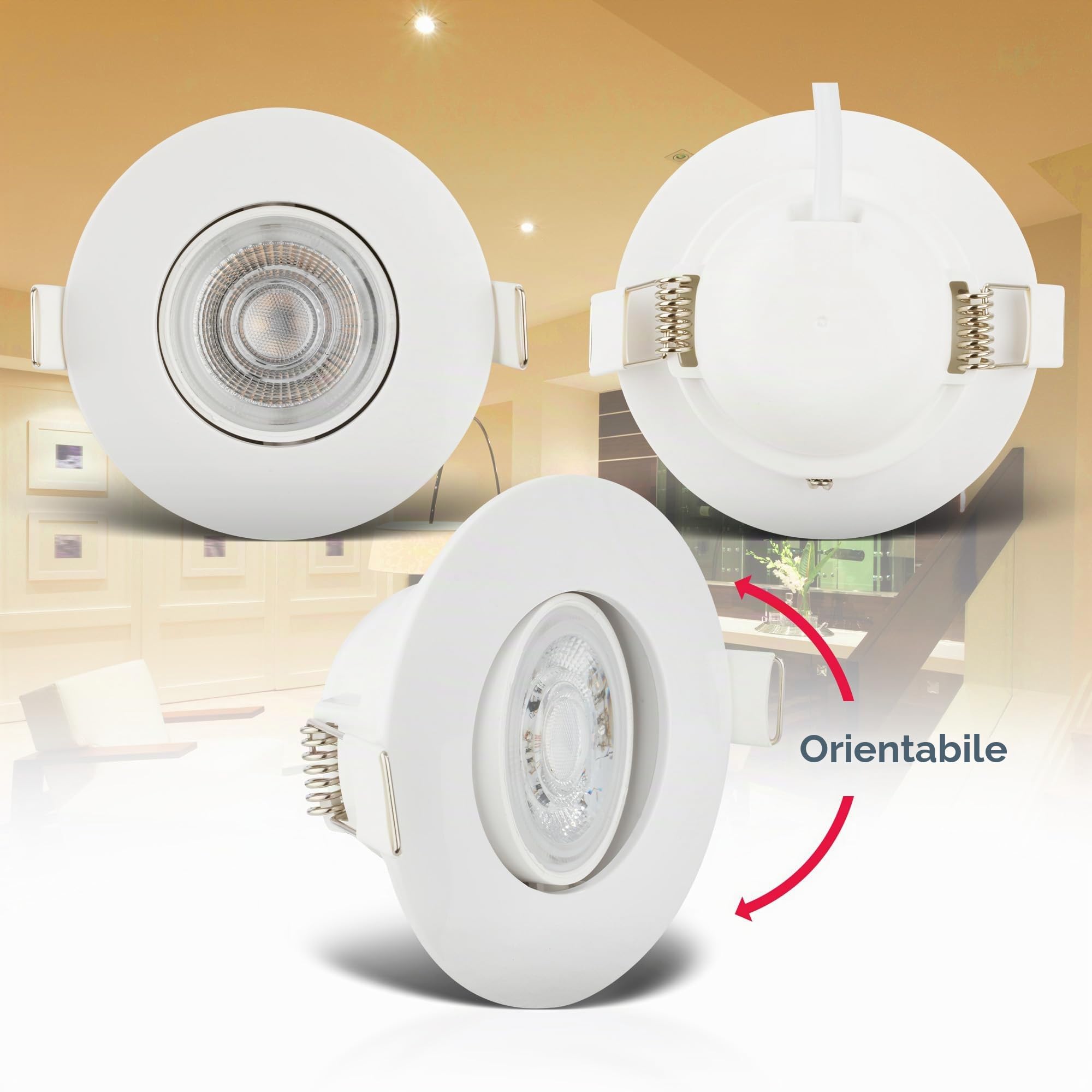 B.K.Licht - Set di 5 faretti LED da incasso 230V, orientabile per il bagno IP65, faretto da soffitto dimmerabile in continuo, faretti LED, faretti da soffitto, lampada da bagno, bianco, 90x42 mm (DxH)