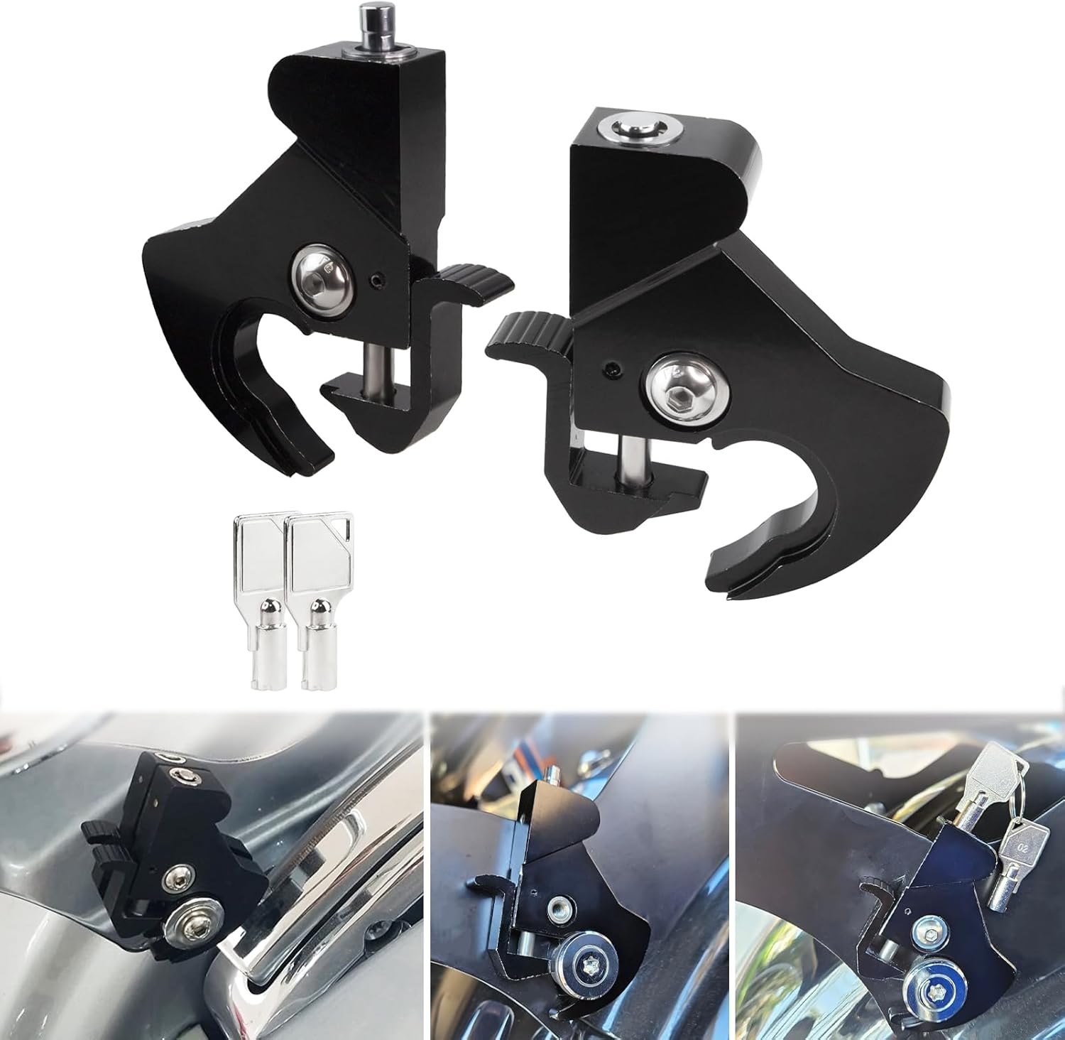 Detachable Locking Rotary Docking Latch Clips Kit with Keys for Sissy Bar Luggage Rack Mounting Compatible with Harley Davidson Touring Dyna Softail Sportster 1984-2024