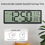 LEIKE 15" Large Digital Wall Clock Battery Operated, Big LCD Screen Display with Date and Time,Auto DST,Temperature,Clock Decor for Living Room,Bedroom,Desk,Classroom,Easy to Read for Elderly-Black