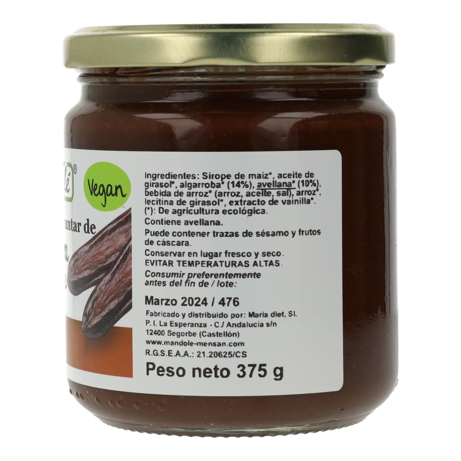 CREMA DE ALGARROBA Y AVELLANA 375gr. BIO