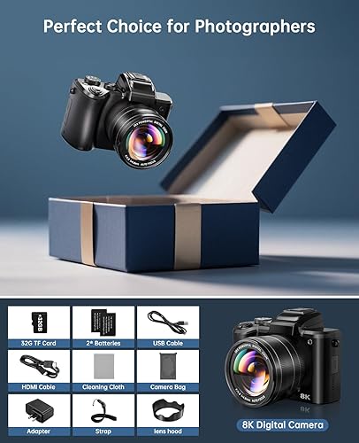 Miniatura 8 de Cámaras digitales 8K para enfoque automático de fotografía, actualización 2026 de 88 MP WiFi profesional 16X Zoom cámara de fotografía con doble