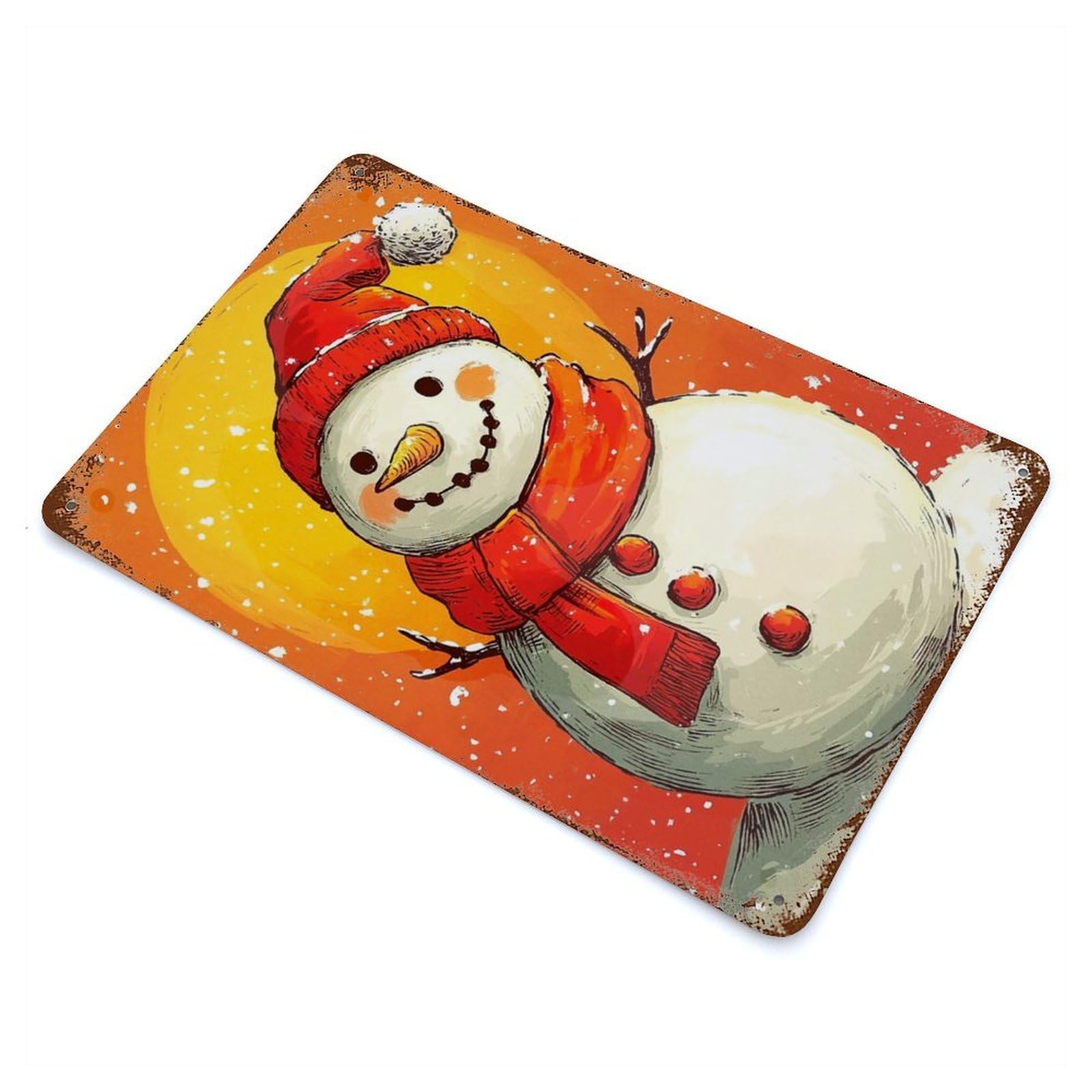 Festive Snowman Rusty Metal Tin Sign 11.8"x7.9", for Shed, Workshop And Garage Wall Decor, Shabby Chic Decor