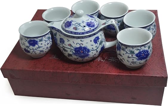 Porcelain Teapot Tea Set 1 Teapot 6 Tea Cups,Coffee Pot Kettle Ceramic gifts Tabletop Decor (Set 10oz pot 3oz cups)