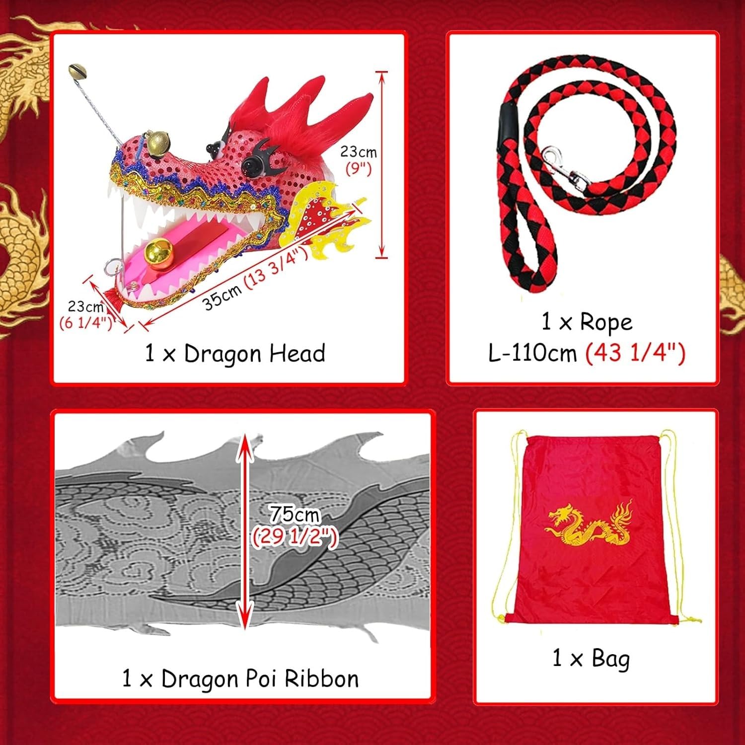 3D Bunter Drachen-Poi-Park, fließender Regenbogen-Satin-Drachen-Poi, Schleudern des Drachens, Spiral-Übungsband-Streame mit Kopf for Jugendliche/Erwachsene/Senioren(White,6m)