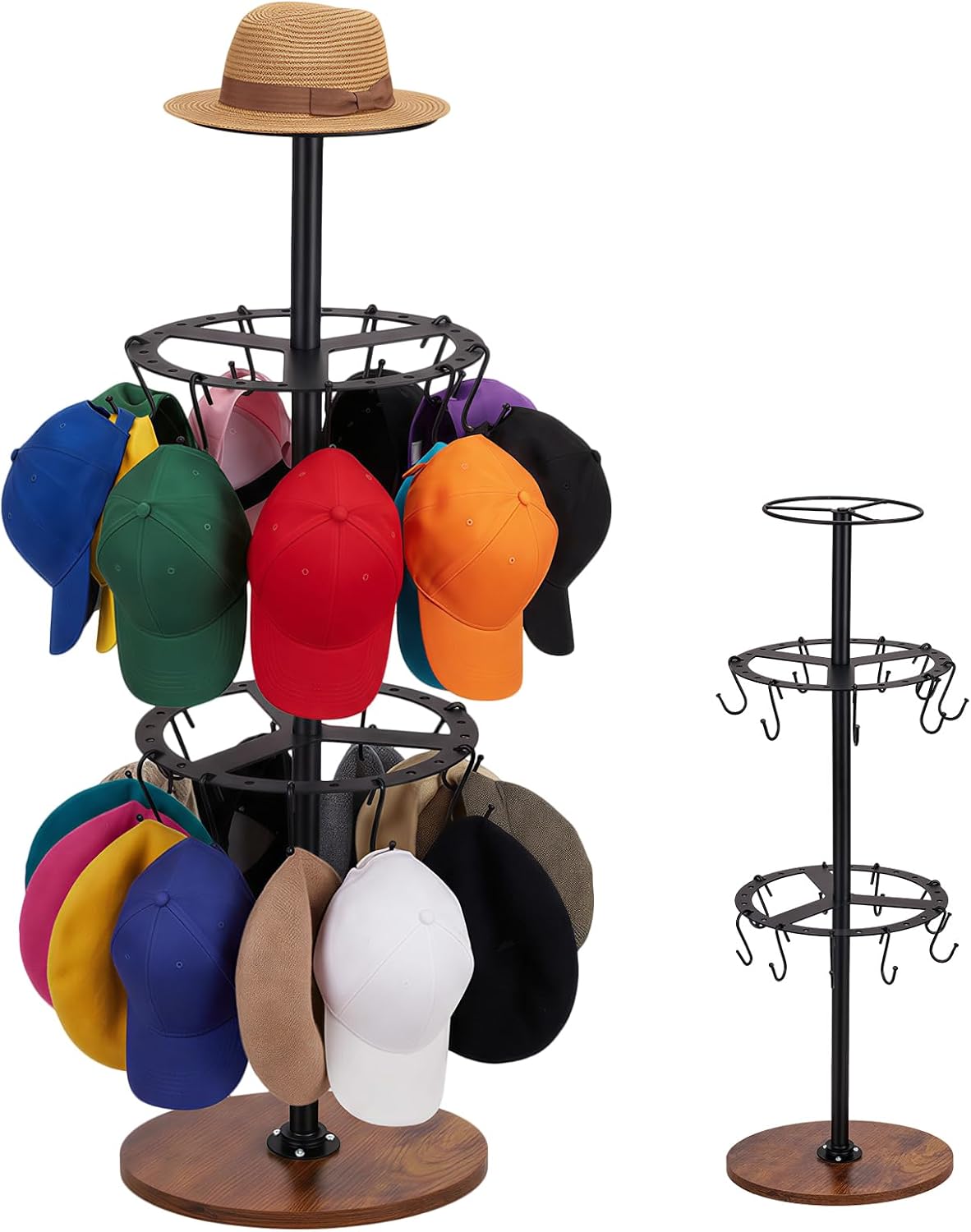 Rotating Hat Stand Organizer, 3-Tier Free Standing Baseball Hat Rack Holds 40+ Caps, 360° Spin Hat Holder Display with Weighted Base for Bedroom, Closet, Entryway & Vendor Booth