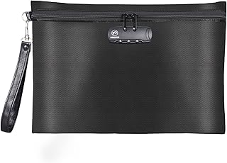 FIREDOG Fireproof Document Bag with Lock, Fireproof Waterproof Money Bag Safe Storage Pouch for A4 Documents, File,Cash and Valuables(Black, 14"x10")