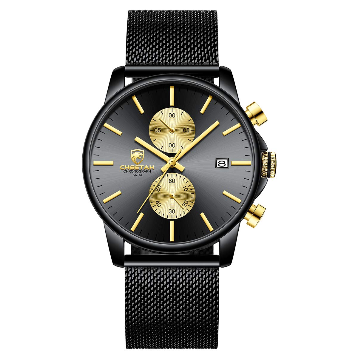 GOLDEN HOUR Orologi da polso da uomo, alla moda, sportivi, analogici, al quarzo, in acciaio inox, impermeabile, cronografo, data automatica