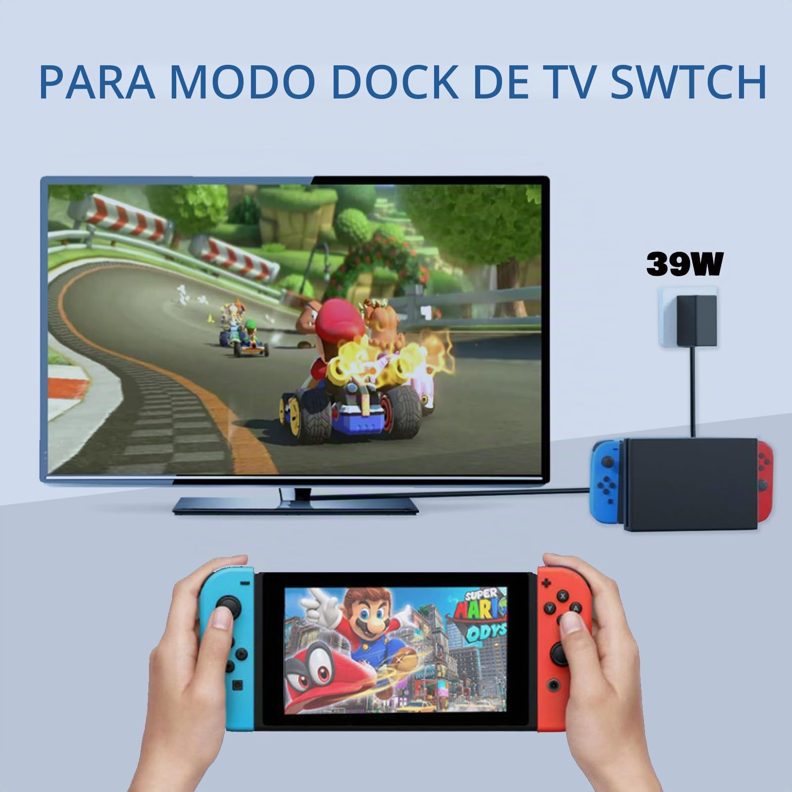 Cargador para Switch, 39W USB C Cargador Compatible con Switch Lite, OLED y Dock, Soporta Modo TV