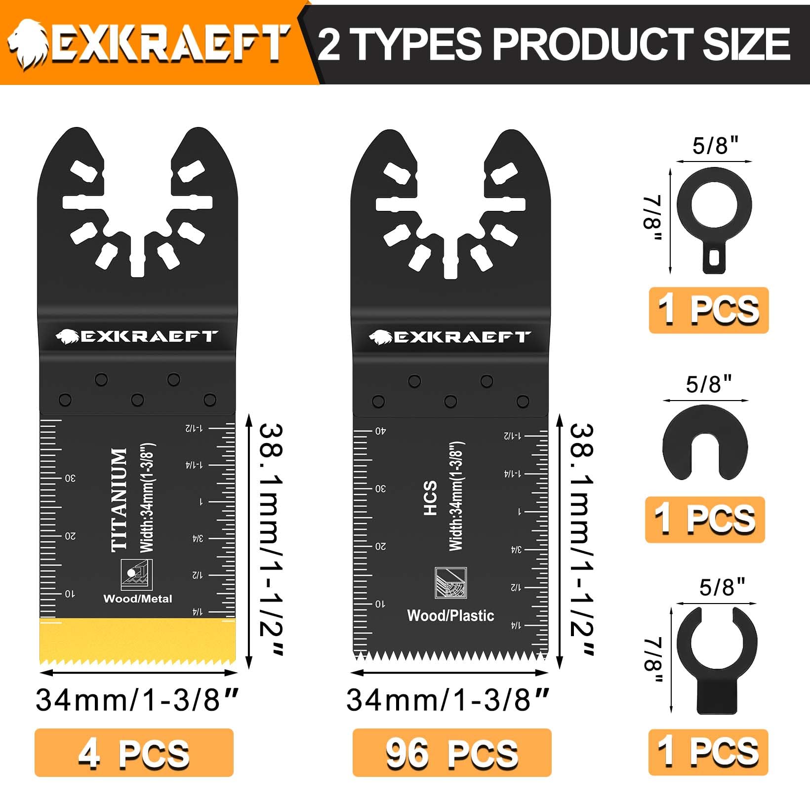 EXKRAEFT 100 hojas de sierra oscilantes profesionales universales de titanio para clavos de metal, madera y plástico, accesorios multiherramienta para Dewalt, Milwaukee, Ryobi, Rockwell Fein (100