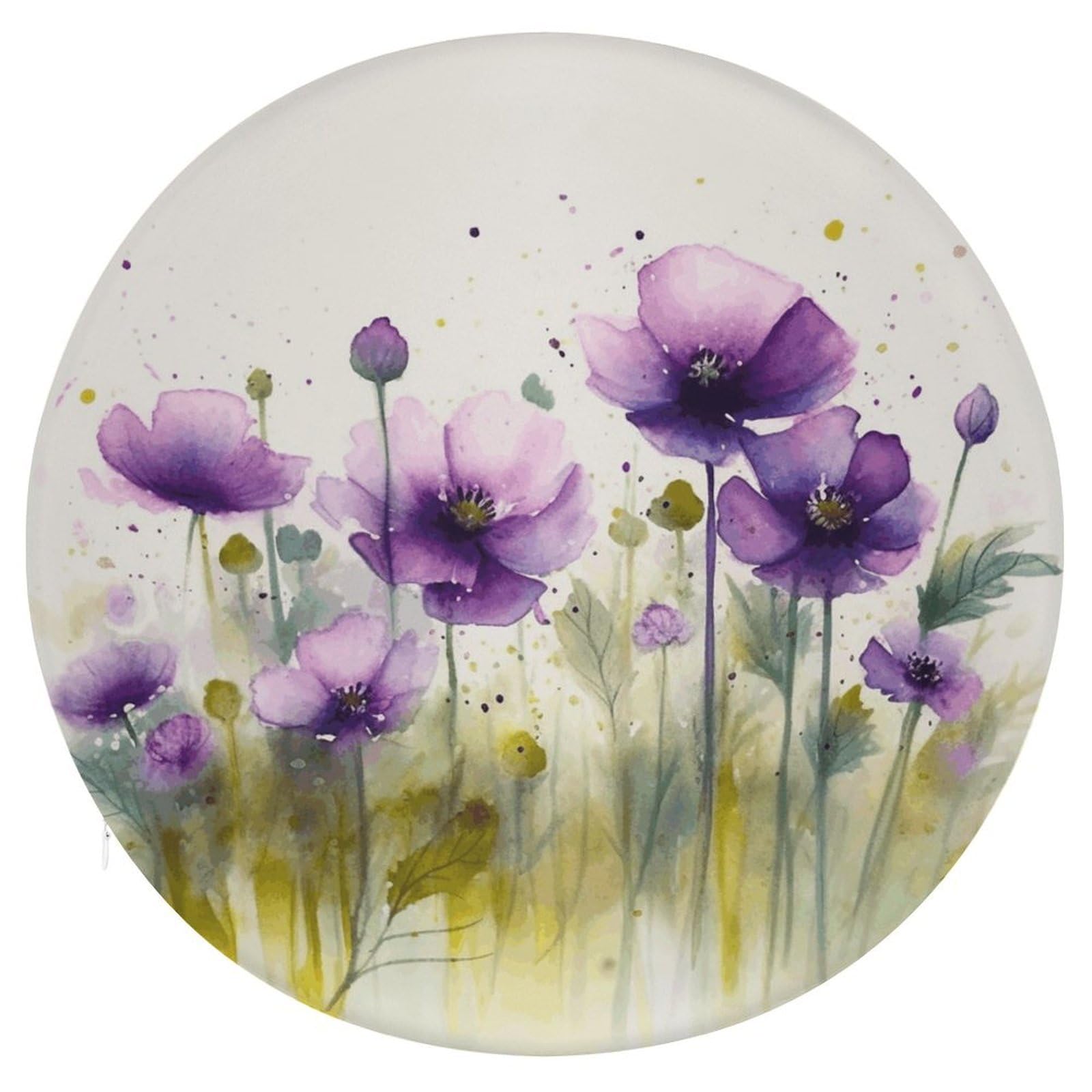 FekiLoot Watercolor Purple Flowers Seat Cushion Comfort Memory Foam Seat Cushion Chair Pad Soft Round Stool Cushion Chair Cushion Removable Washable Cover for Home Office Outdoor Bistro 15.35 Inch
