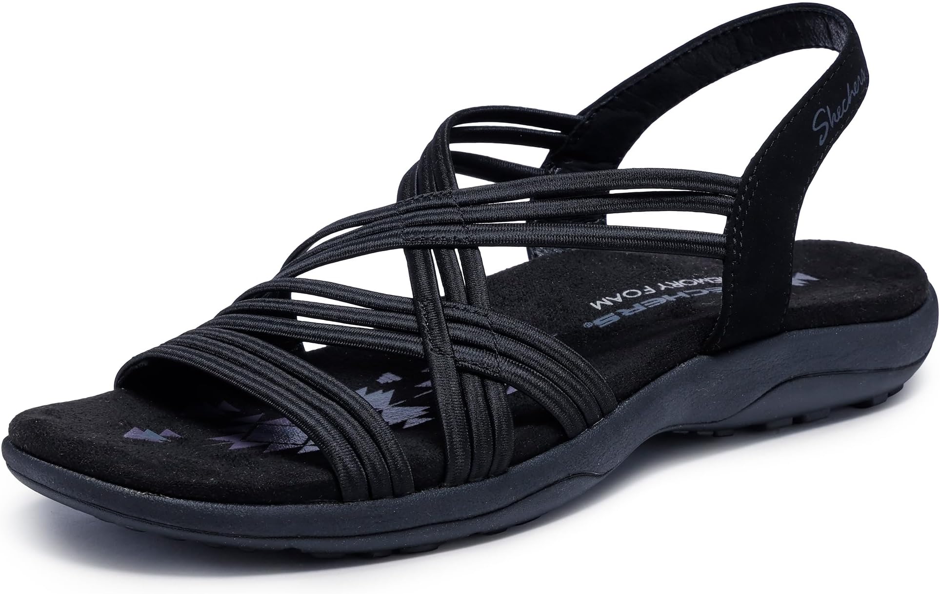 Skechers Women's Reggae Slim Simply Stretch Sandal | Skechers Memory Foam Footbed, Stretch Fit, Machine Washable, Vegan, Strappy Gore Slingback Sandal