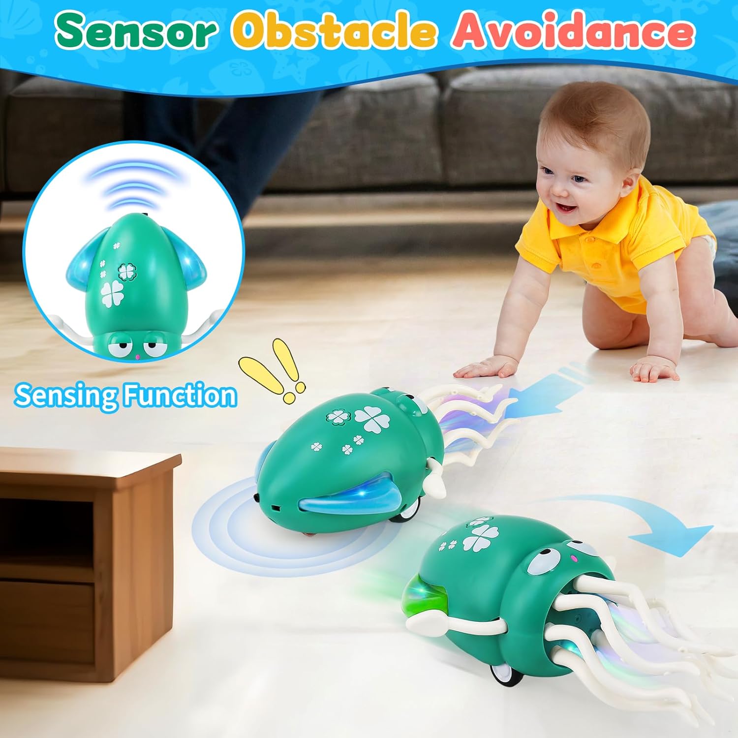 USB Rechargeable Dancing Octopus Baby Toy - Electric Crawling & Tummy Time Toy, Magical Musical Squid, Stress-Relief Desk Decor - Birthday for Kids Ages 1 2 3 4 5 6, Boys (Green) image 2 of 9 B0FBX321F1