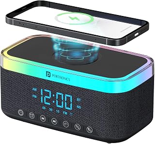 Portronics Trifusion 16W HD Sound Bluetooth Speaker with 15W Wireless Charging, 360°RGB LED Lights, Digital Clock with Ala... Price In India