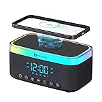Portronics Trifusion 16W HD Sound Bluetooth Speaker with 15W Wireless Charging, 360°RGB LED Lights, Digital Clock with Alarm Setting, Built-in White Noise, USB/SD Card/AUX in, Type C Charging(Black)