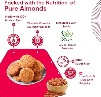 Artinci Almond Keto Cookies | Diabetic Friendly | Gluten Free | Sugar free Biscuit | Diet snacks for Healthy Living FBA_DDC_Cookies Pack of 1(195 g (Pack of 1))