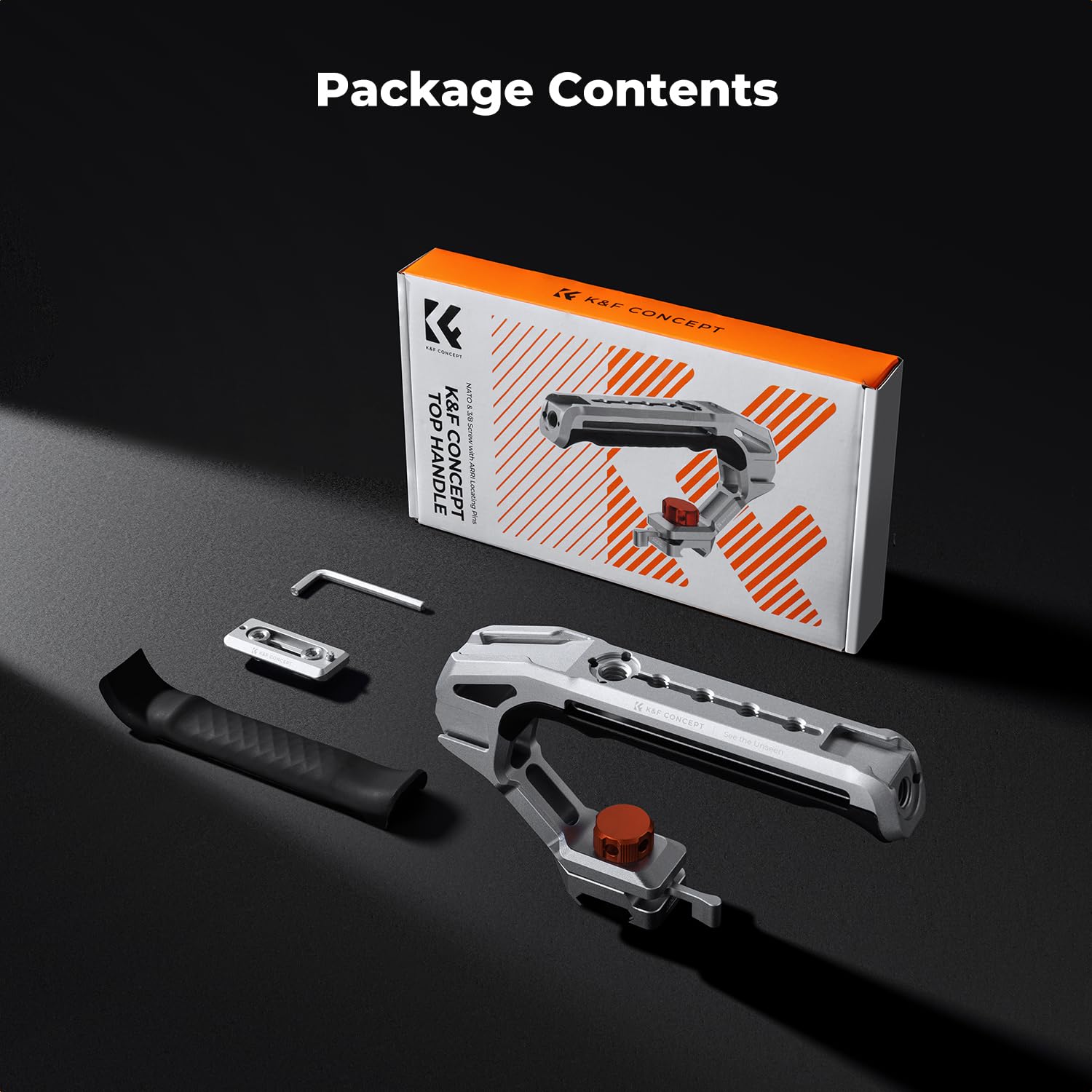 K&F CONCEPT NATO Top Handle Ligero, Mango Superior Liviano con NATO Rail para Jaula de Cámara DSLR, Top Handle Universal con 4 Adaptadores de Zapata Rosca de 1/4" y 3/8"