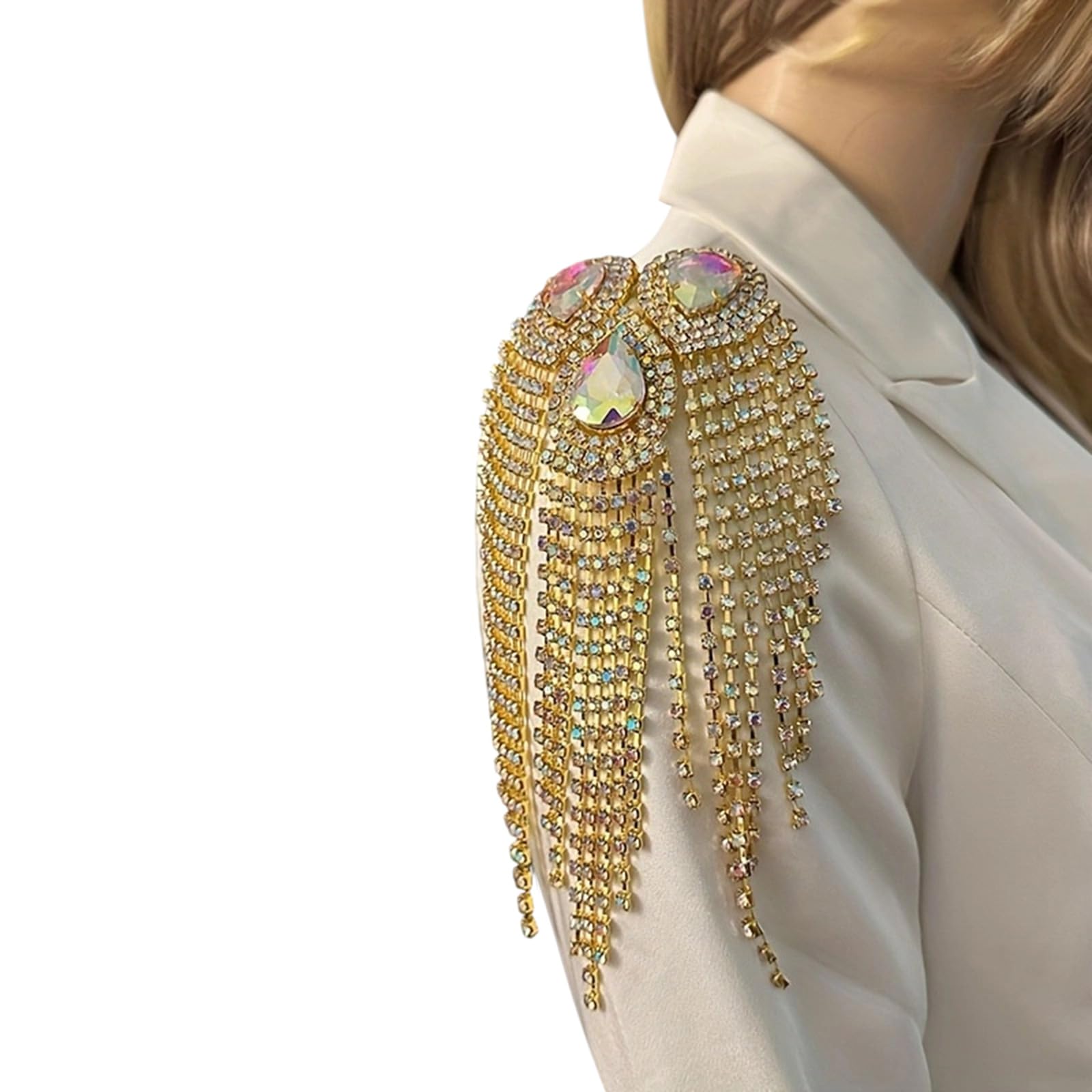 Limtula Metal Tassels Shoulder Epaulet Fringed Rhinestones Epaulettes Uniform Epaulets for Jackets Cosplay Costume Decoration Crystal Shoulder Chain