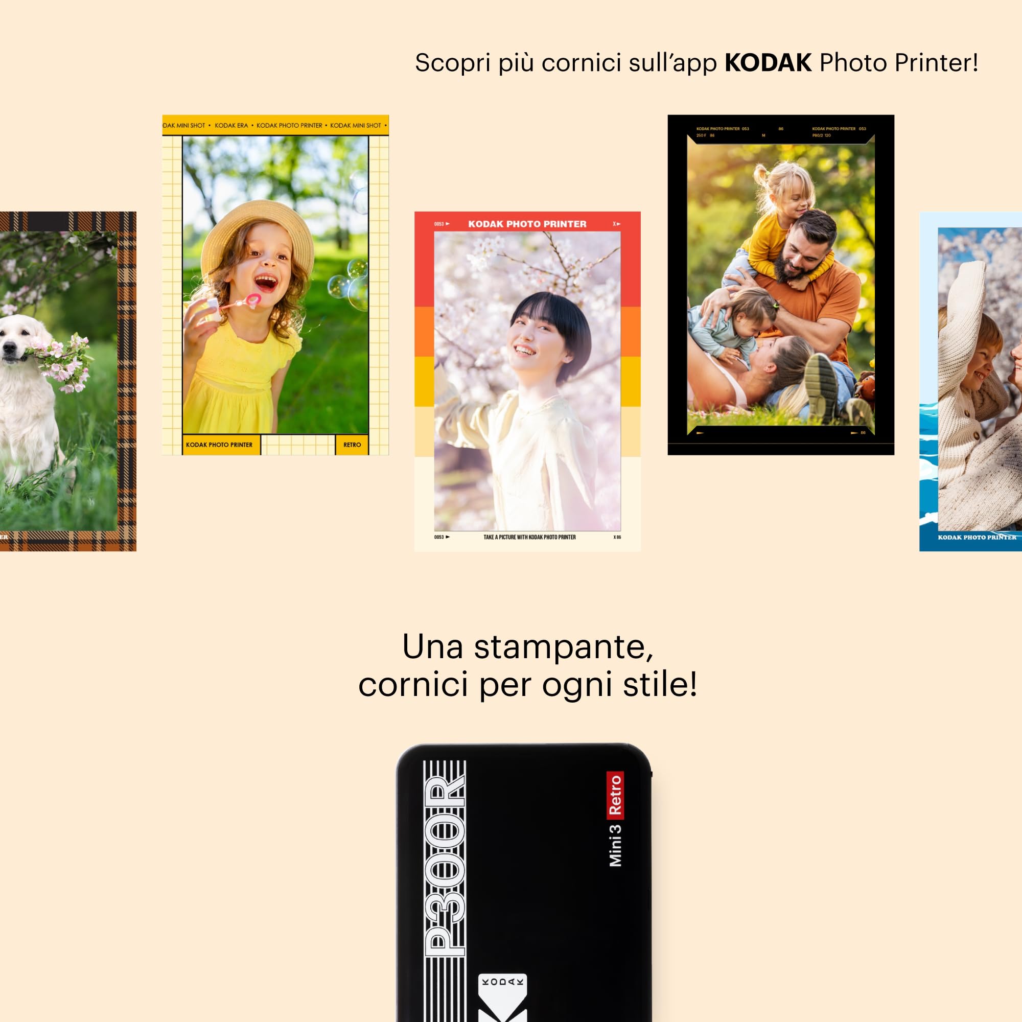 KODAK , Colorato, P210 Mini 2 Retrò, stampante fotografica mobile per cellulare, compatibile con smartphone (iOS & Android), Bluetooth, 54 x 86 mm, tecnologia 4Pass, laminazione, 68 fogli, giallo