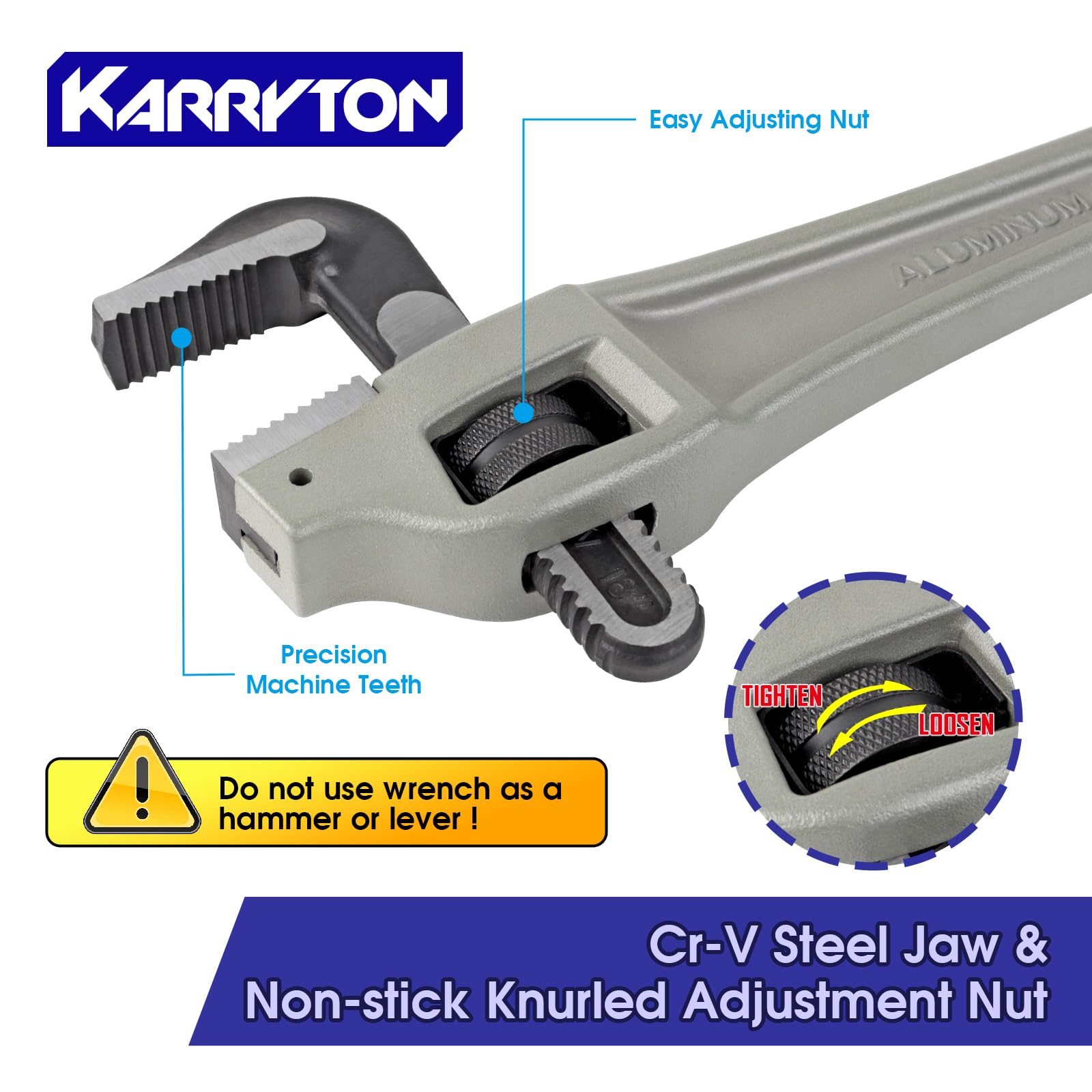 Aluminiowy klucz do rur z przesunięciem, 80 mm, regulowana pojemność szczęk, wytrzymały klucz hydrauliczny z kutą stalową szczęką (CR-V), idealne narzędzie hydrauliczne przekracza standard GGG
