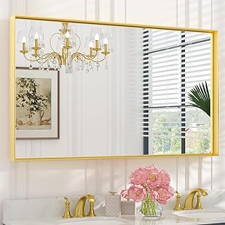 Keonjinn Gold Bathroom Mirror 48 x 30 Inch, Gold Trimmed Bathroom Wall M...