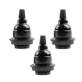 Keyless Medium Base Vintage Socket,Black Bakelite Socket E26/E27 Vintage Screw Bulbs Edison Ceiling Retro Pendant Lamp Holder 3-Pack,with Collar Ring