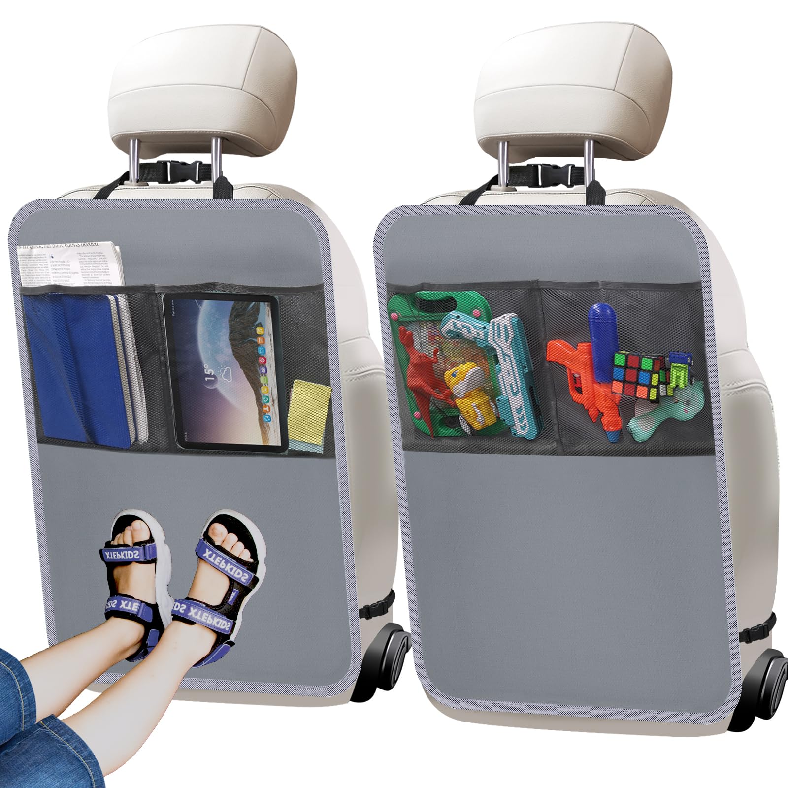 Zecirl 2 Pack Kick Mat Backseat Protector,Back Seat Cover for Kids,Car Seat Back Protectors with 2 Pocket Storage Organizer for Car, SUV, Minivan or