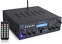 Vista 1 de Pyle Sistema de amplificador de potencia Bluetooth inalámbrico, receptor estéreo de audio de doble canal de 200 W con USB, SD, AUX, micrófono