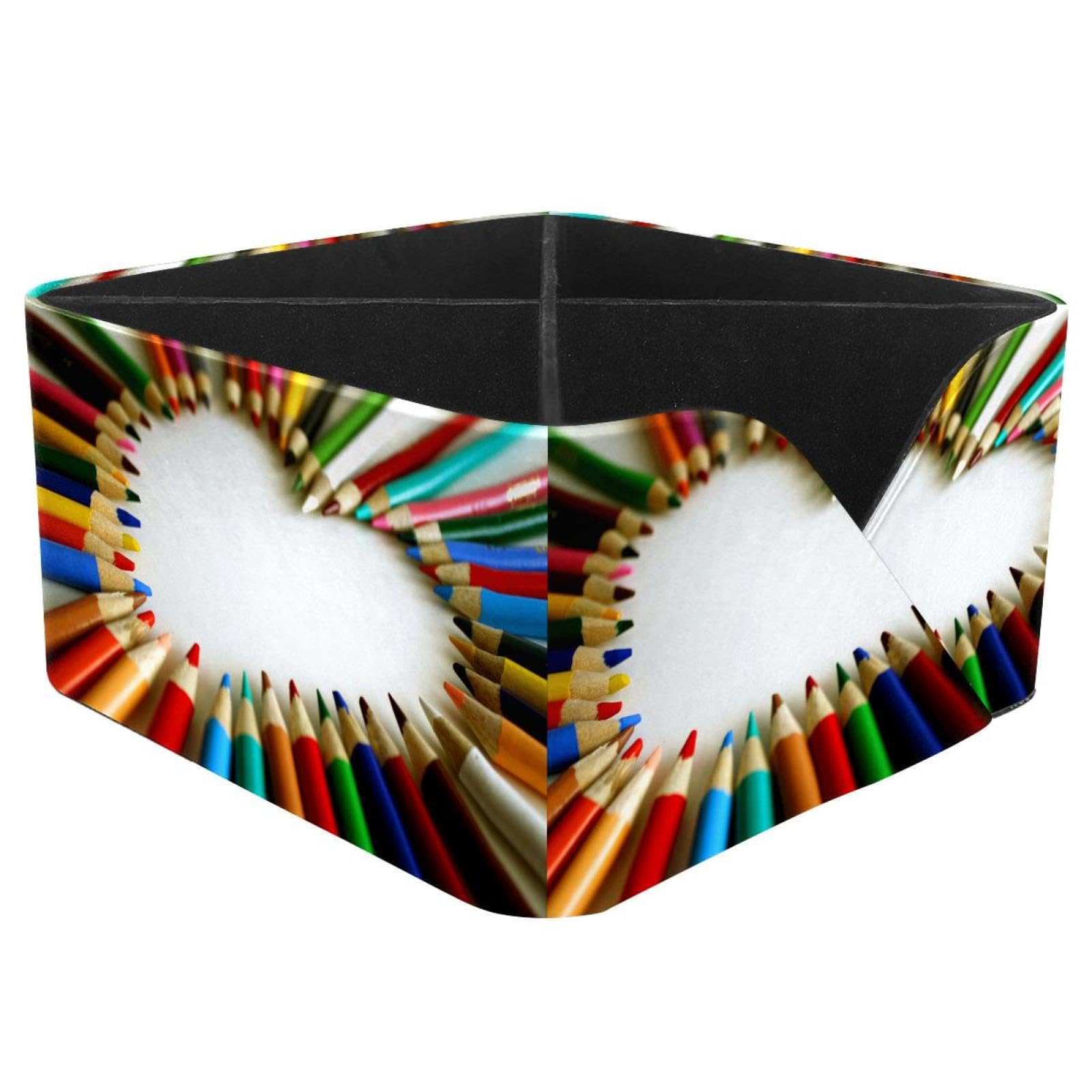 KengjuTesu Rainbow Crayon Heart Desktop Organizer Pen Holder, Rectangular Pencil Cup for Office, Study and Makeup Stations
