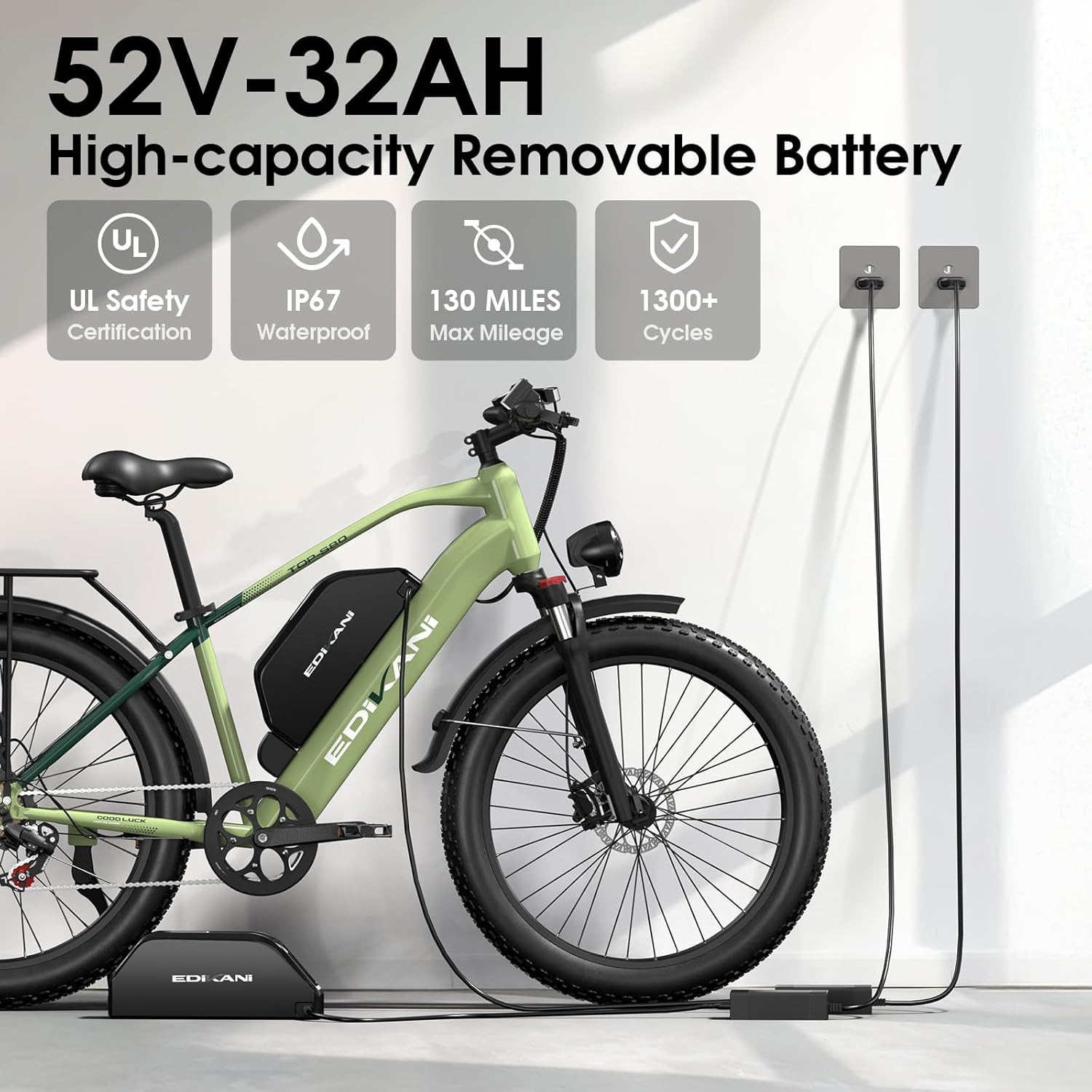 E Bikes for Adults Electric,51 MPH/48 MPH Fast Ebike Peak 5000W/3000W 32AH 52V 130 Miles Max, Dual Motor Electric Bike Fat Tire E Bike for Men, 26" Electric Bicycle for Snow Off-Road, Hydraulic Brakes