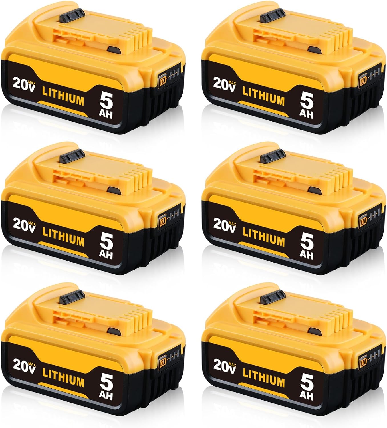 6 Pack 5000mAh Li-ion Replacement for Dewalt 20V Max Battery 5.0Ah DCB200 DCB206 DCB201 DCB203 DCB181 DCB180 DCD/DCG/DCF/DCS Series Cordless Power Tools
