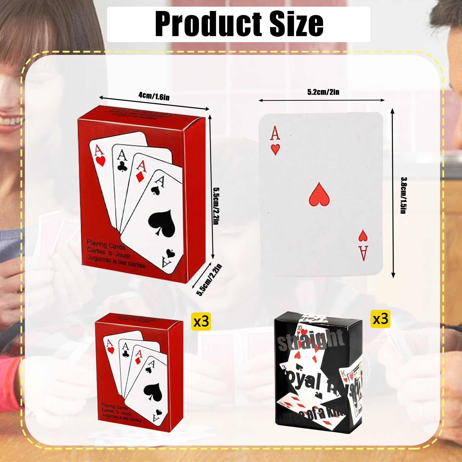 ChAusa 6 Pcs Mini Playing Cards 2.08 x 1.49 Inch Standard Playing Cards Portable Flexible Travel Game Novelty Gift for Party Game Supplies (Black - Image 2