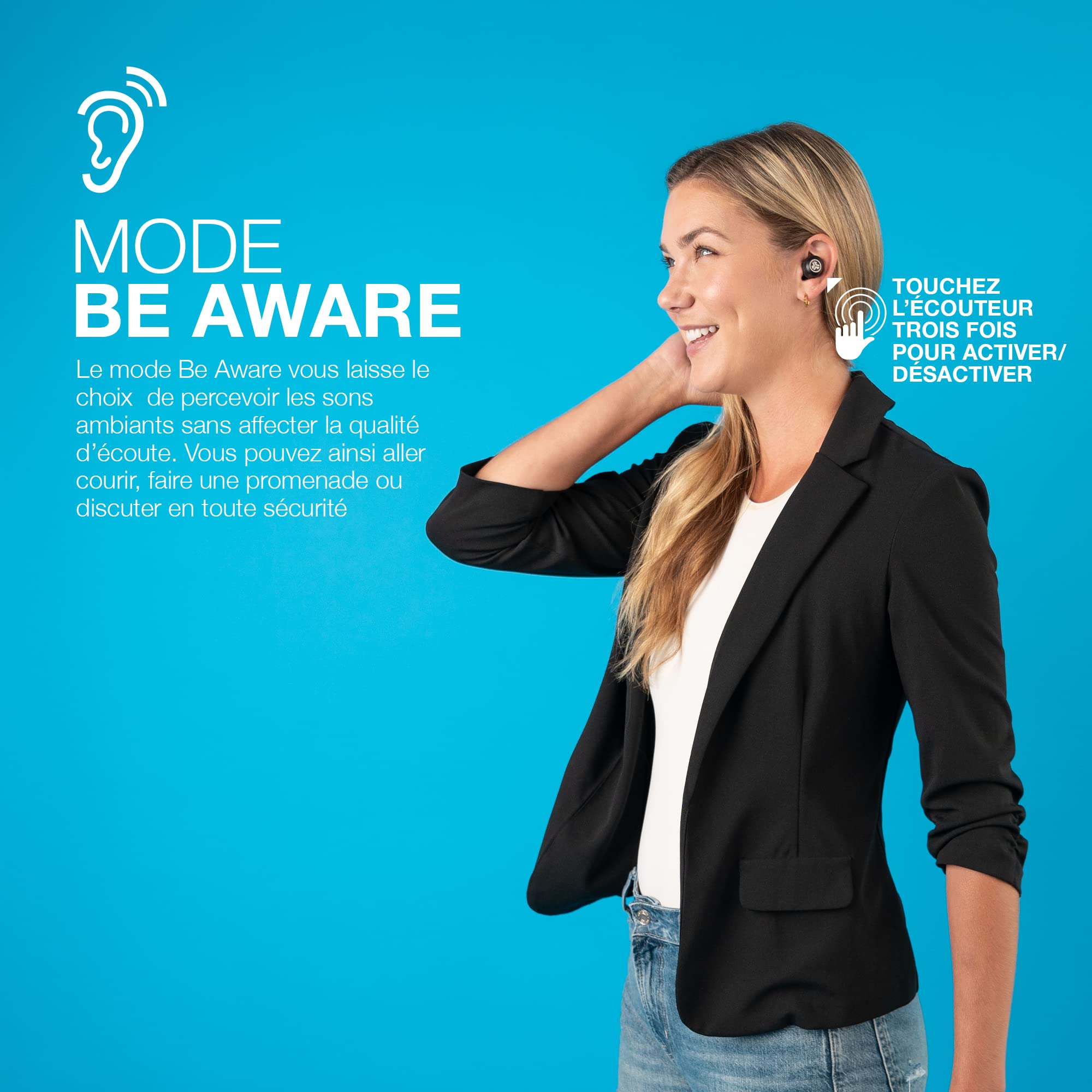 JLab JBuds Air Pro Écouteurs Bluetooth sans Fil - Tile Tracker, Noir