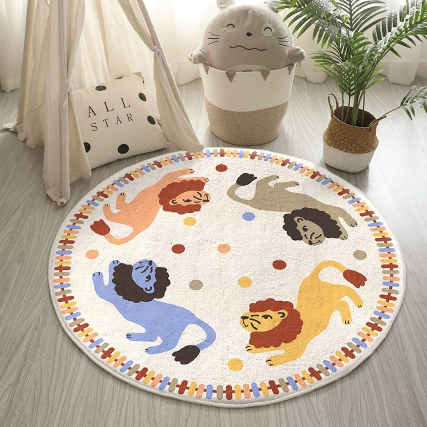Kids Round Play Mat Cartoon Circle Rug 7ft Carpet Lion Baby