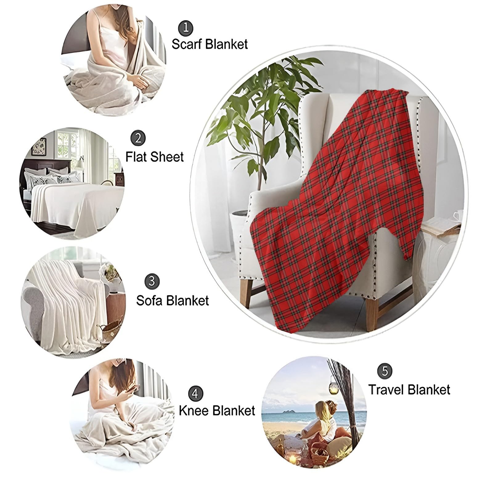 Coperta Plaid in Flanella di Pile Motivo scozzese rosso 180x200 cm Super Morbida e Calda Coperta in Microfibra Letto Matrimoniale Singolo, Coperte per Bambina Bambino Regalo
