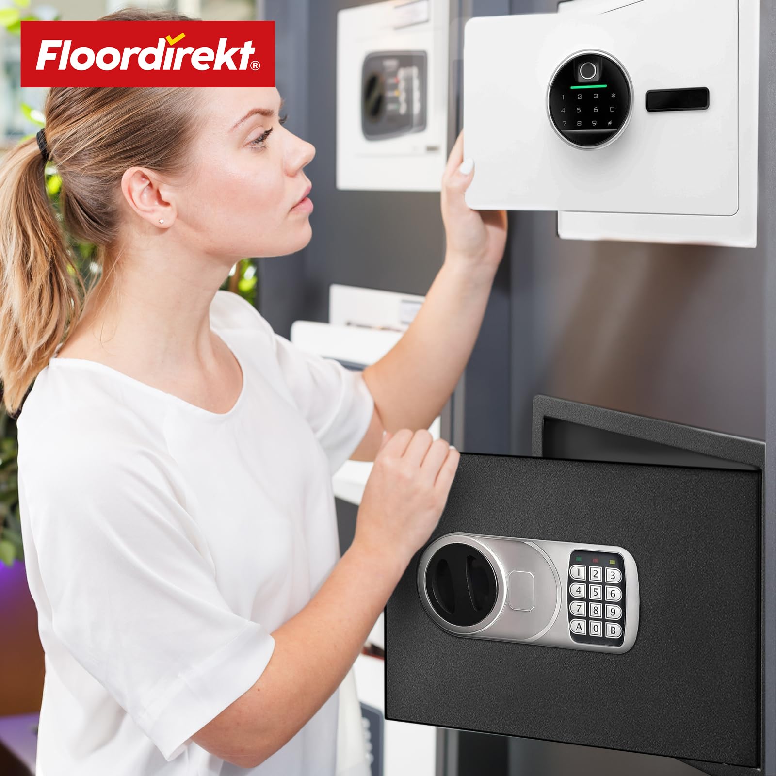 Floordirekt Safe Tresor für Zuhause, 16L 25H x 35B x 25T cm, Möbeltresor mit Schlüssel und Zahlenschloss, Kleiner Wandtresor, Geldtresor, Möbelsafe für Bargeld, Schmuck, Wertsachen (Safemaxx)