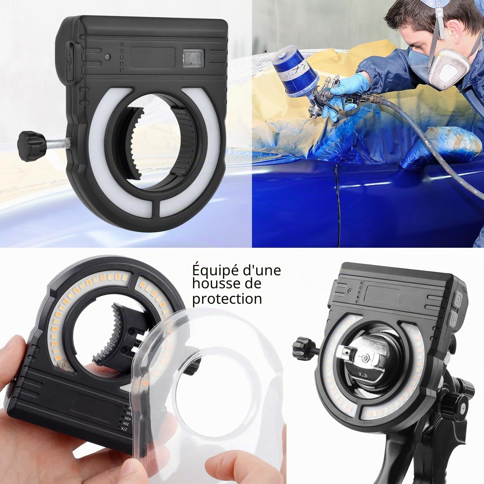 Lampe Led pour Pistolet à Peinture Automobile, 5 Niveaux de Température de Couleur (2700K-6500K) et 500/250 Lumens, Éclairage LED pour Pistolet à Peinture pour Décoration de Voiture et Maison