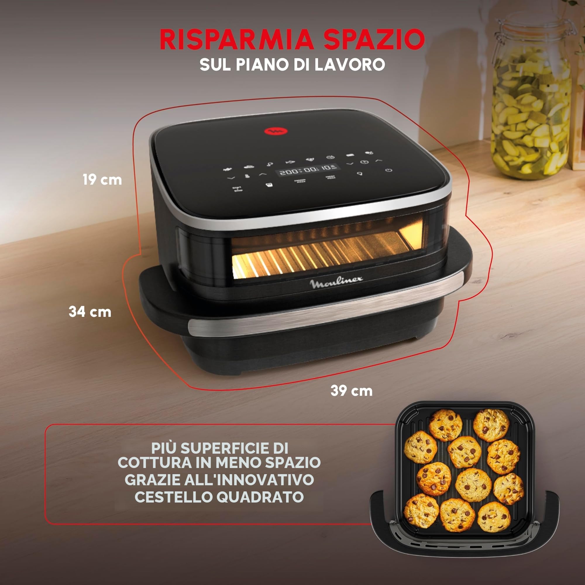 Moulinex Easy Fry XL Surface, Friggitrice ad Aria XL con Cestello Antiaderente e Finestra di Osservazione, 1,5 Kg, Tecnologia Extra-Crisp e Doppia Resistenza, Cottura fino a 230°, AL4018