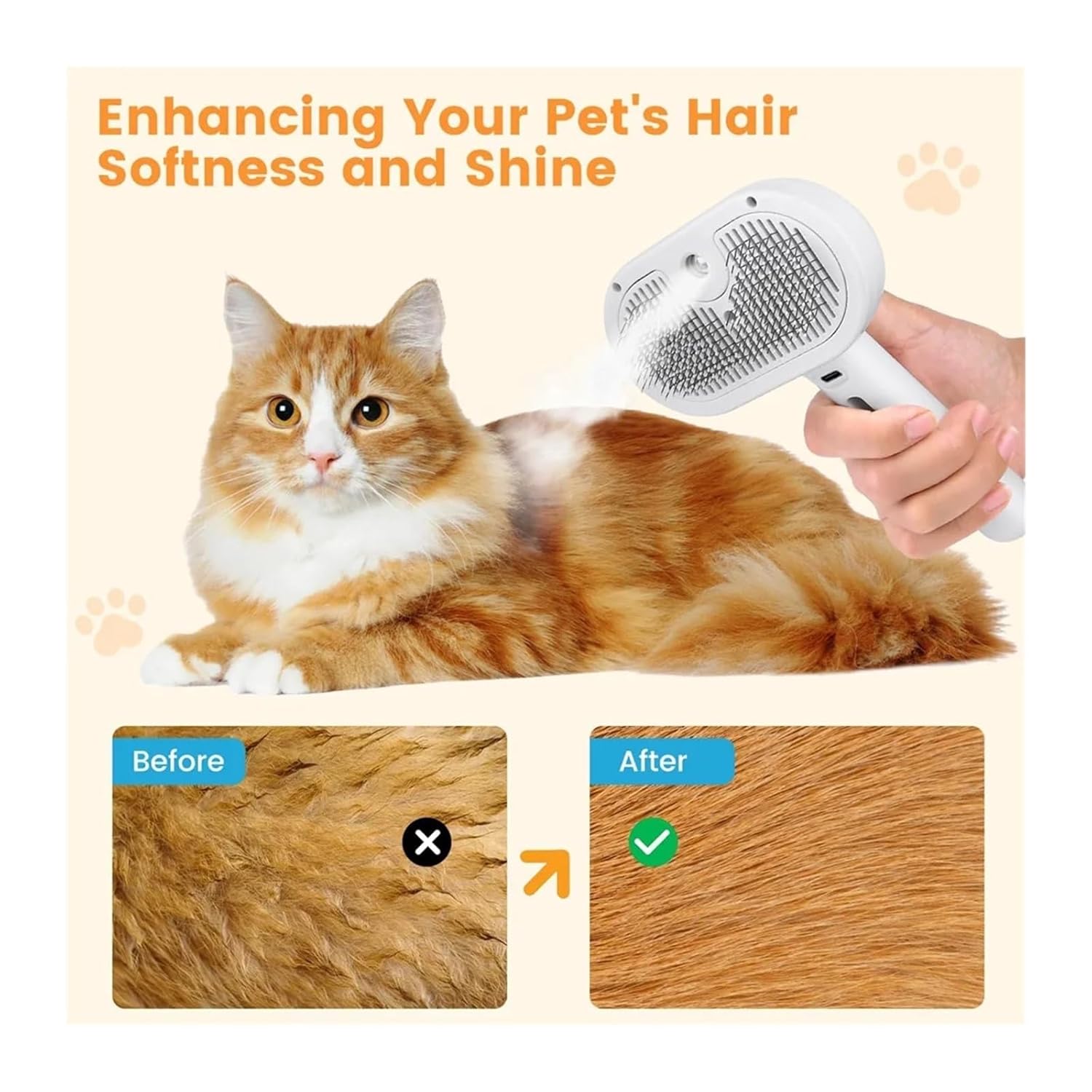 Pet Steamy Brush Cat Steam Brush, Pet Spray Hair Removal Comb Water For Cats Dogs Small Animals Long Short Haired Silent(Pink)