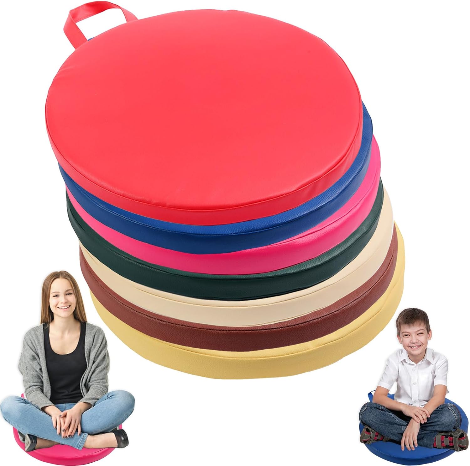 12/15Inch Floor Pillow Cushions, Soft Seating Pillows Chair Cushions Floor Pillow Cushion for Classroom Home School Supplies, Flexible Floor Seating Cushions with Handles for Camping/Reading