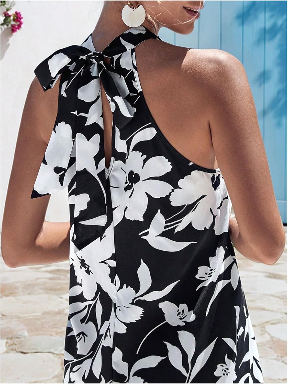 Floerns Women's Sleeveless Floral Print Sundress Halter Neck A Line Short Dress - Image 4