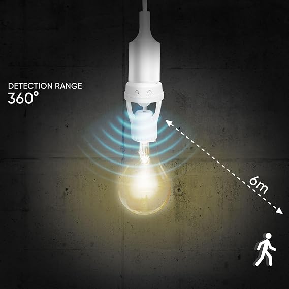 E27 Socket with Motion Sensor E27 Socket Practical Lamp Holder E27 TIME Lighting Time Setting Max Load: 60W/15W for LED LUX Light Adjustment Range: <3-2000Lux