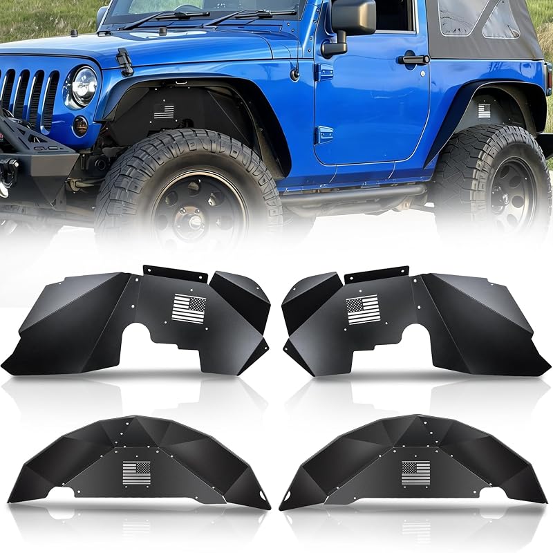 Kit de revestimentos internos de para-lamas em alumínio SMALLFATW com padrão da bandeira dos EUA para Wrangler JK JKU – 4 peças