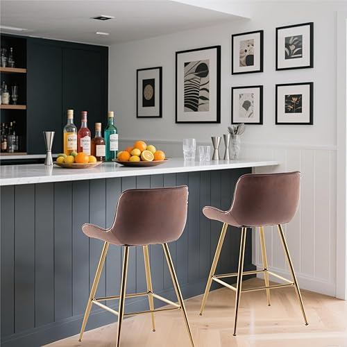 Miniatura 8 de Sidanli Brown Velvet Bar Stools-Set of 2, 24 Inch Bar Stools for Kitchen Counter.