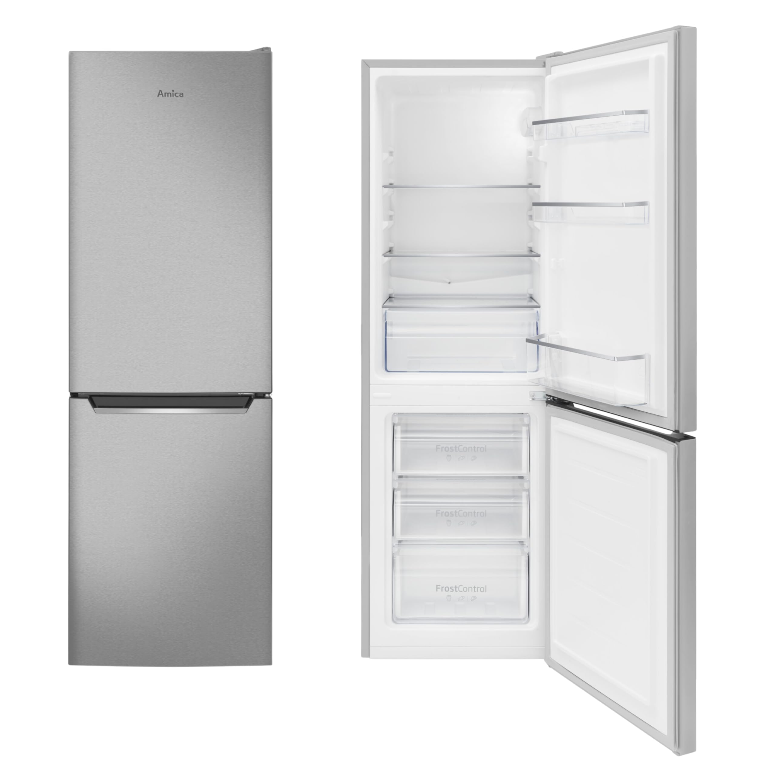 Amica Kühl-Gefrierkombination 157 L 144x47,4x49,5 cm KGCL 384 159 E | 109 L Kühlteil, 48 L Gefrierteil, FrostControl, Superkühlfunktion, Supergefrierfunktion, LED Beleuchtung, FlexOn