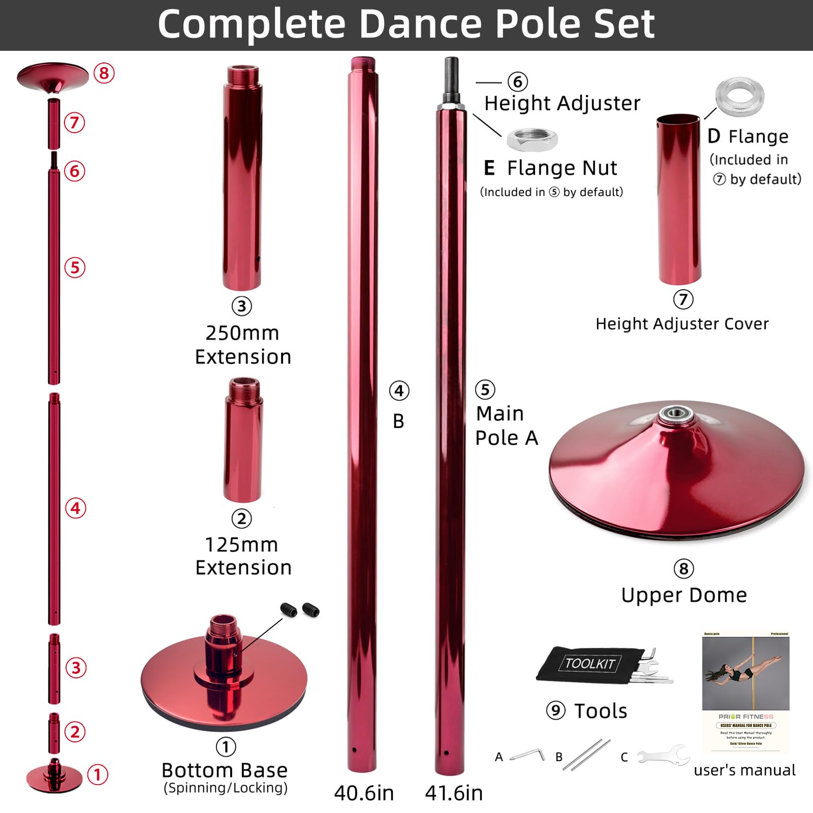 Prior Fitness Barre Pole Dance Ensemble de bâtons de Danse Amovibles de