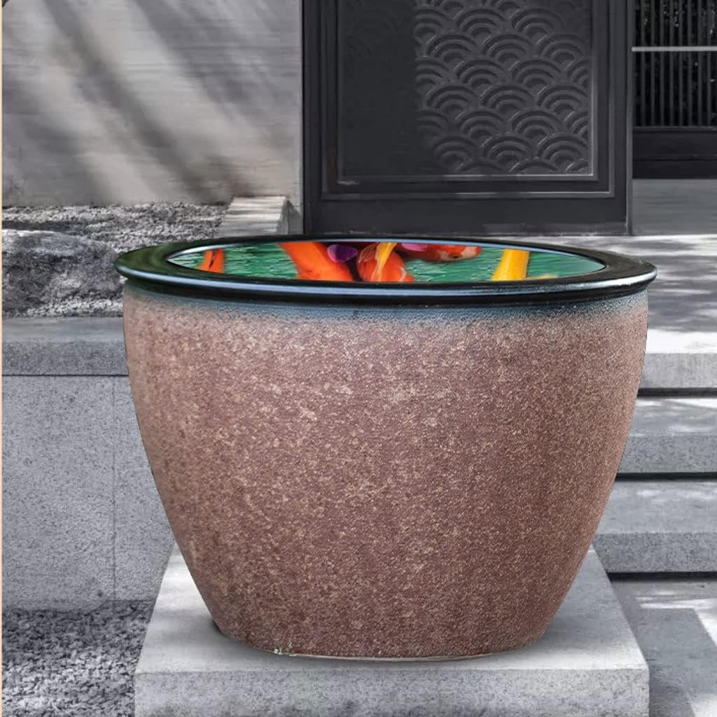 Aquarium Ceramic Goldfish Bowl Fish Tank Water Lily Pot Lotus Large Tank Lotus Pot Outdoor Courtyard Large Water Tank Retro Koi Tank Fish Tank Decorations (Color : A, Size : 120cm)