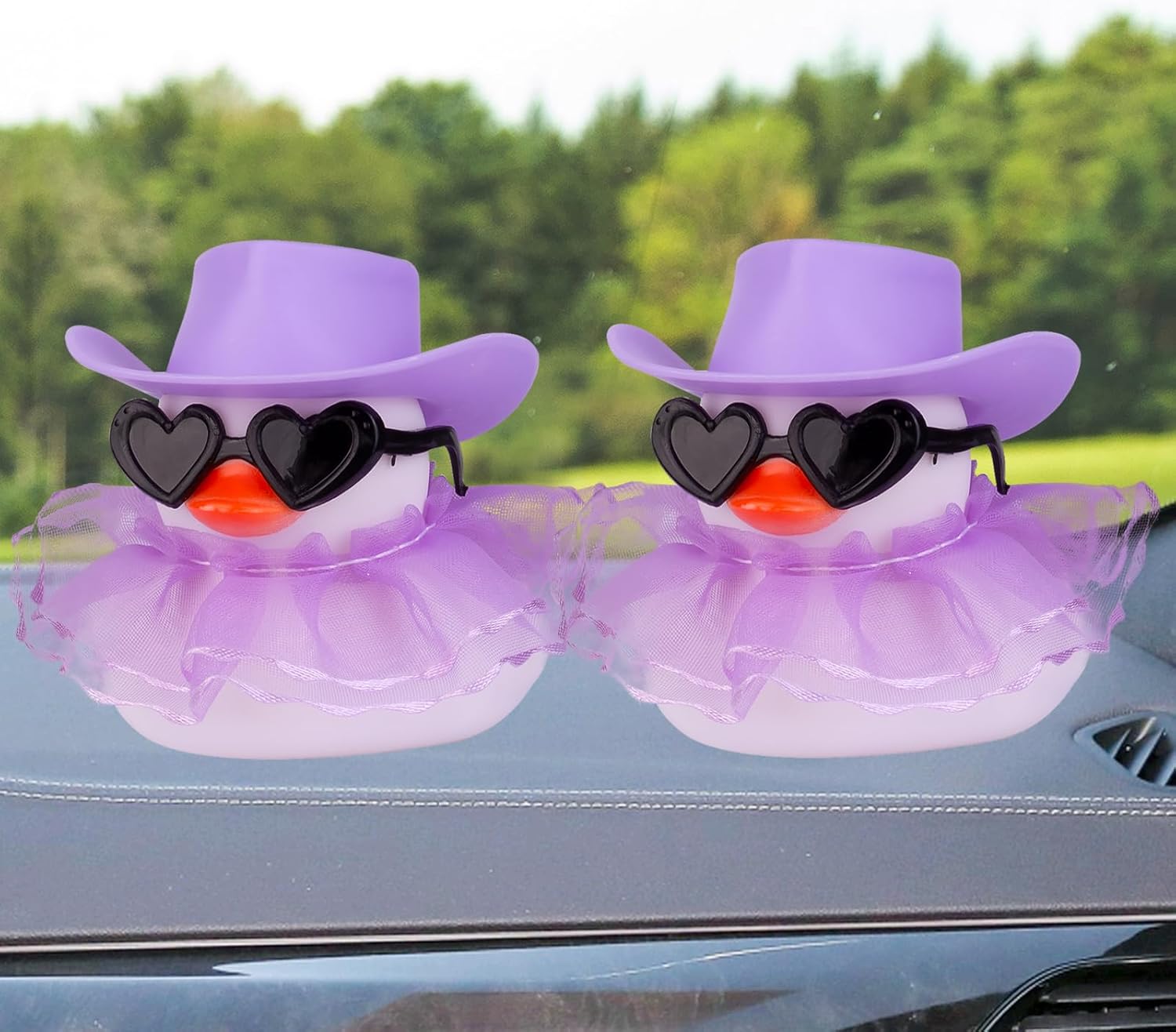 Car Rubber Duck Ornaments 2 Pack Duck Car Dashboard Decorations with Mini Sunglasses Hat and Skirt for Car Dashboard Decoration Accessories