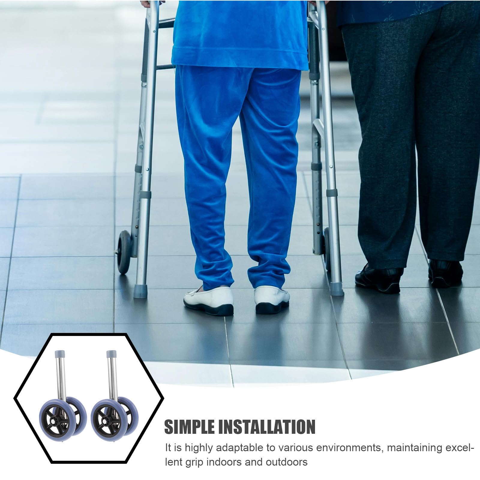 Reemplazo de Ruedas Giratorias Pequeñas para Andador Soporte Resistente y Material de Goma, Accesorios Ajustables para Entornos de Cuidado de Personas Mayores